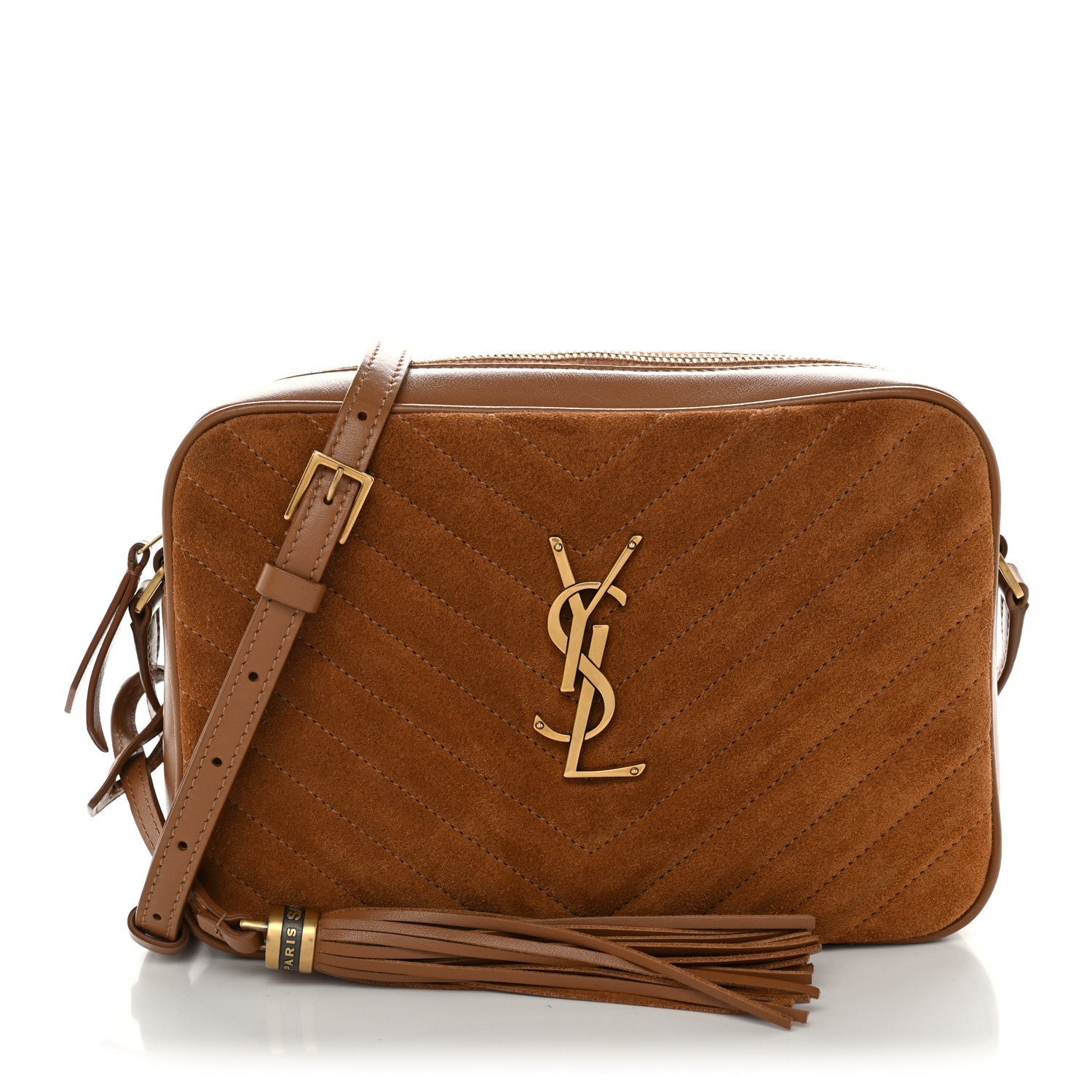 Saint Laurent Suede Matelasse Monogram Lou Camera Bag Cinnamon