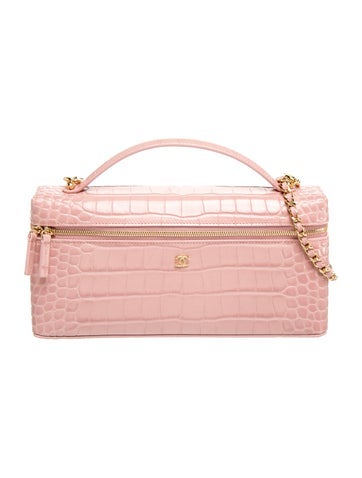 Large Crocodile Embossed Slim Vanity Case w/ Chain