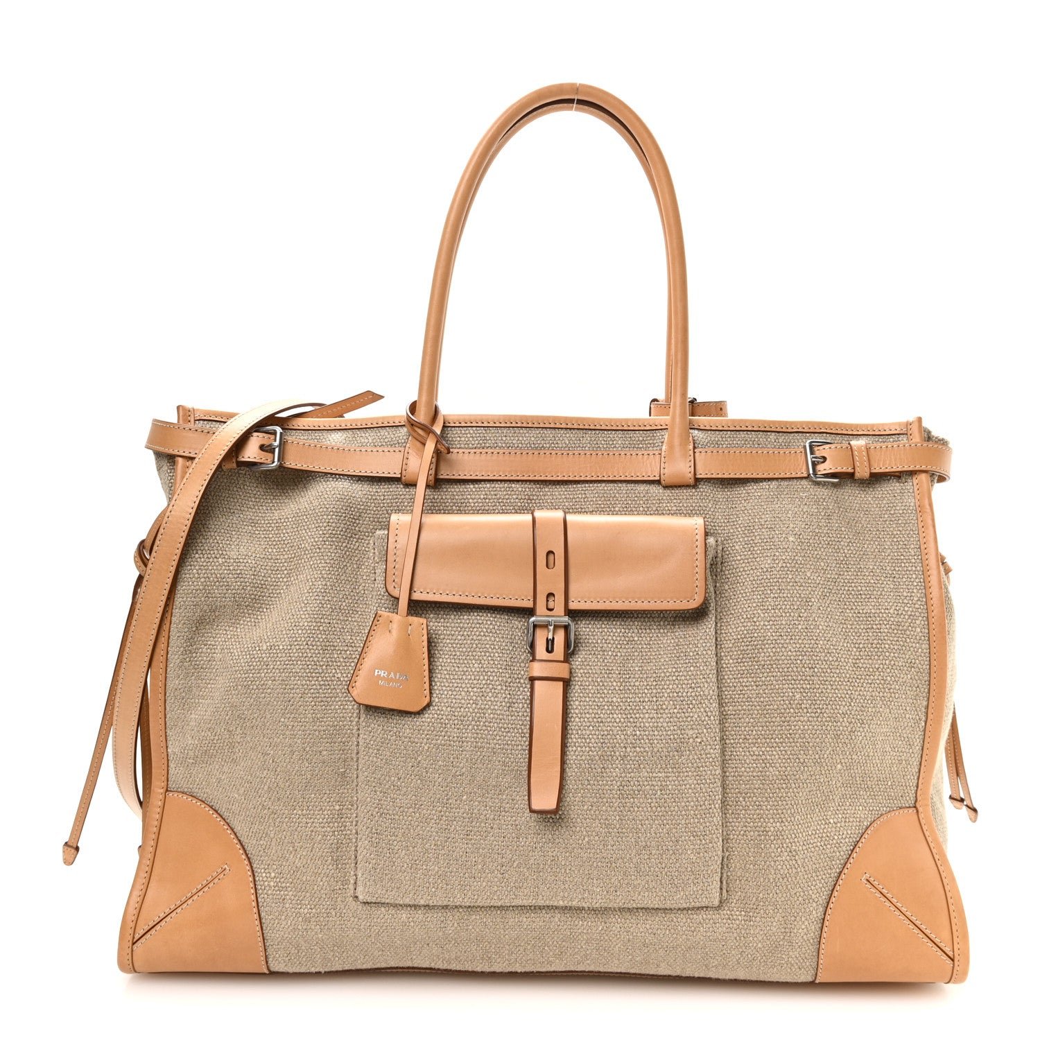 Prada Linen Calfskin Bonnie Tote Bag Rope Natural
