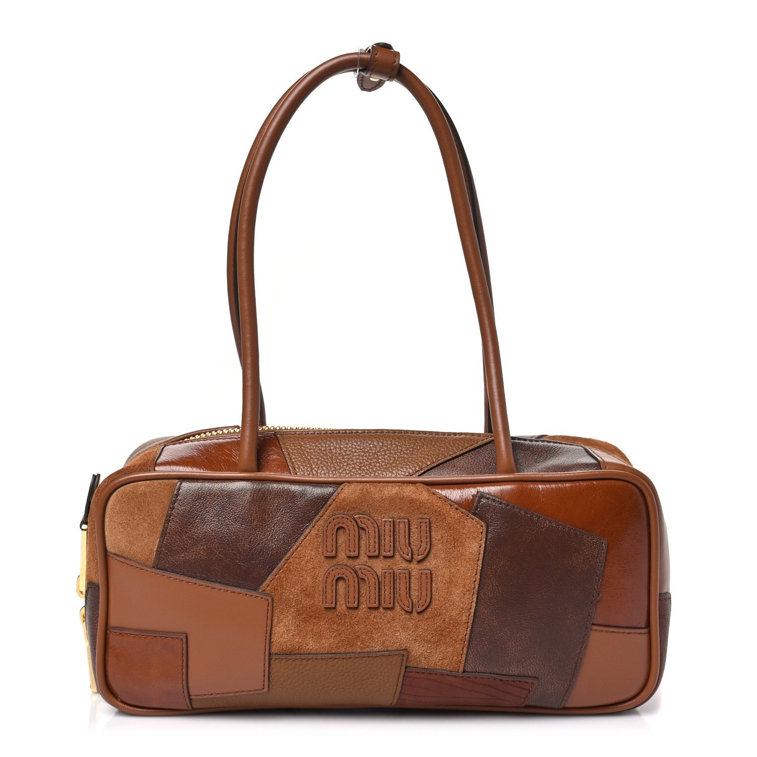Miu Miu Nappa Patchwork Small Beau Top Handle Bag Cognac