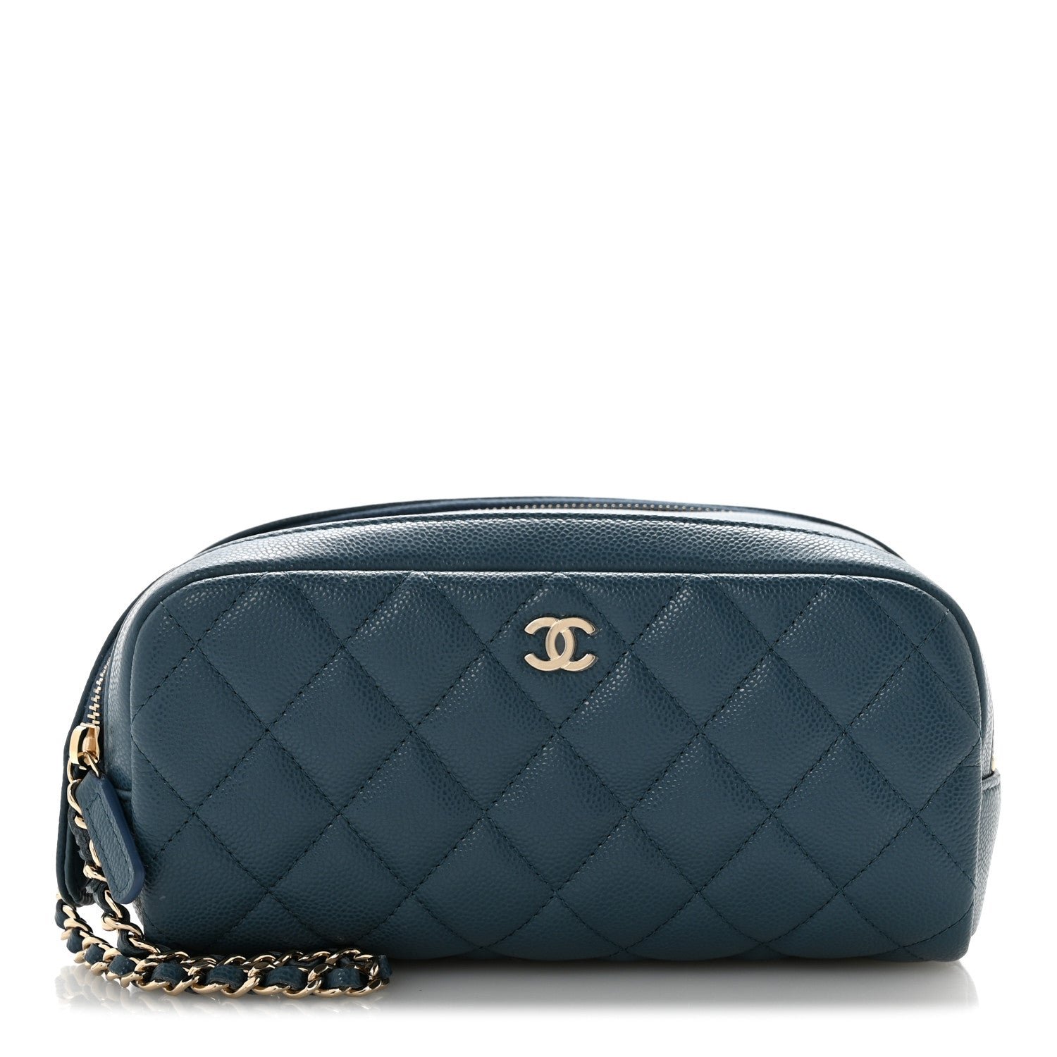 Chanel Caviar Quilted Toiletry Case With Chain Blue