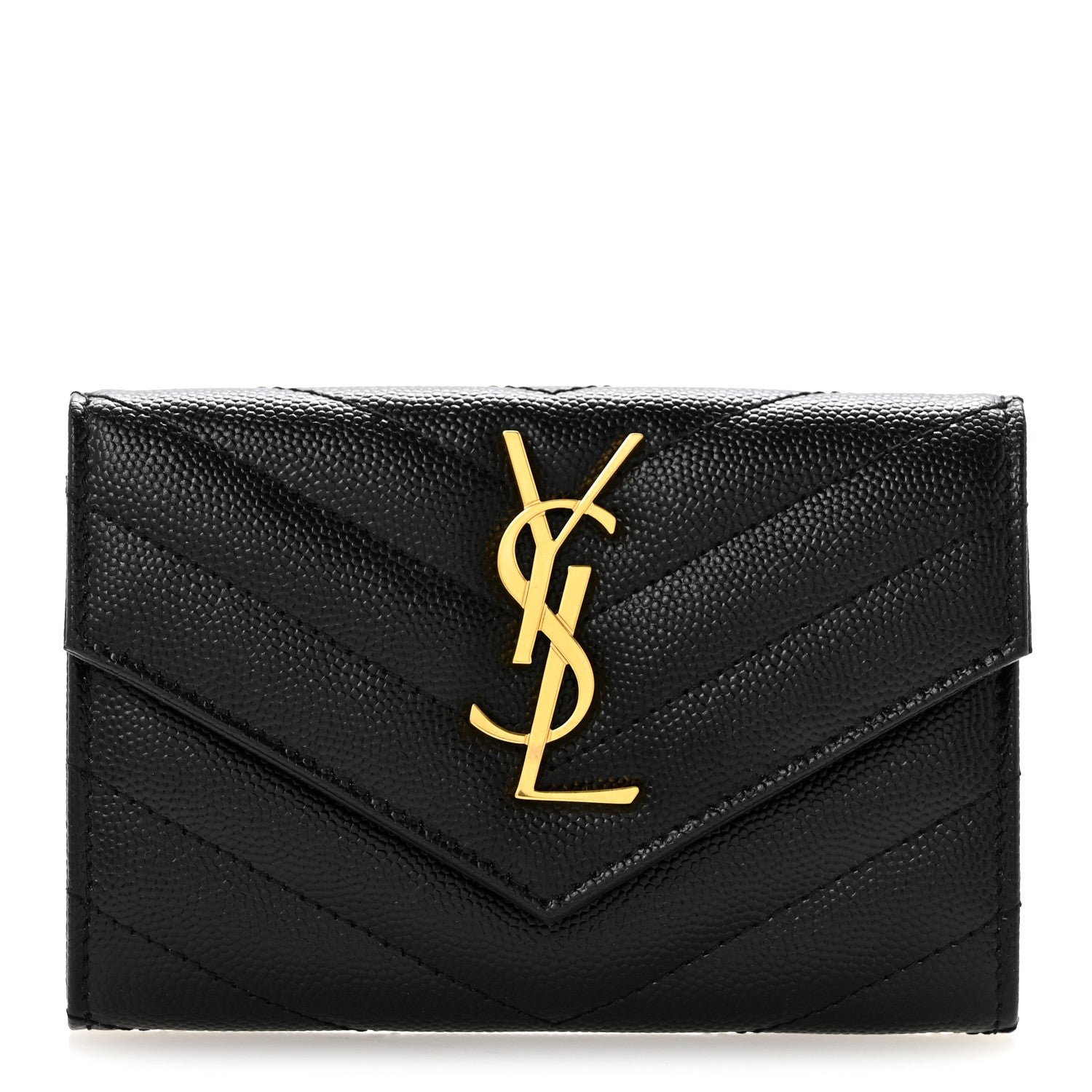 Saint Laurent Grain De Poudre Matelasse Chevron Small Monogram Envelope Wallet Black