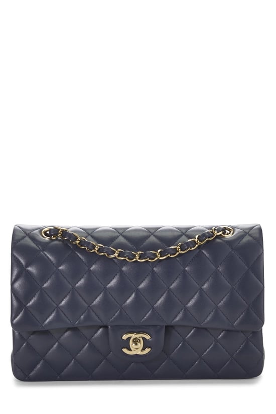 Navy Quilted Lambskin Classic Double Flap Medium