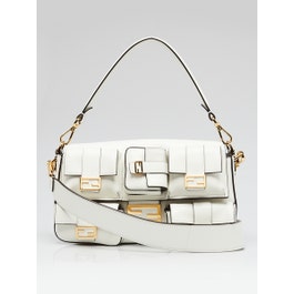 Fendi Fendi White Leather Convertible Multipocket Baguette Bag 8BR808