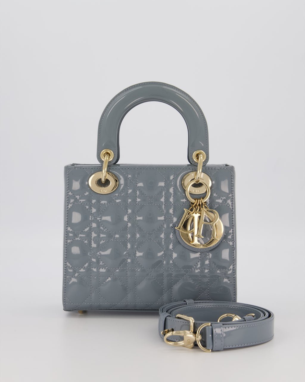 Christian Dior Cloud Blue Small Lady Dior in Cannage Patent Leather with Gold Hardware