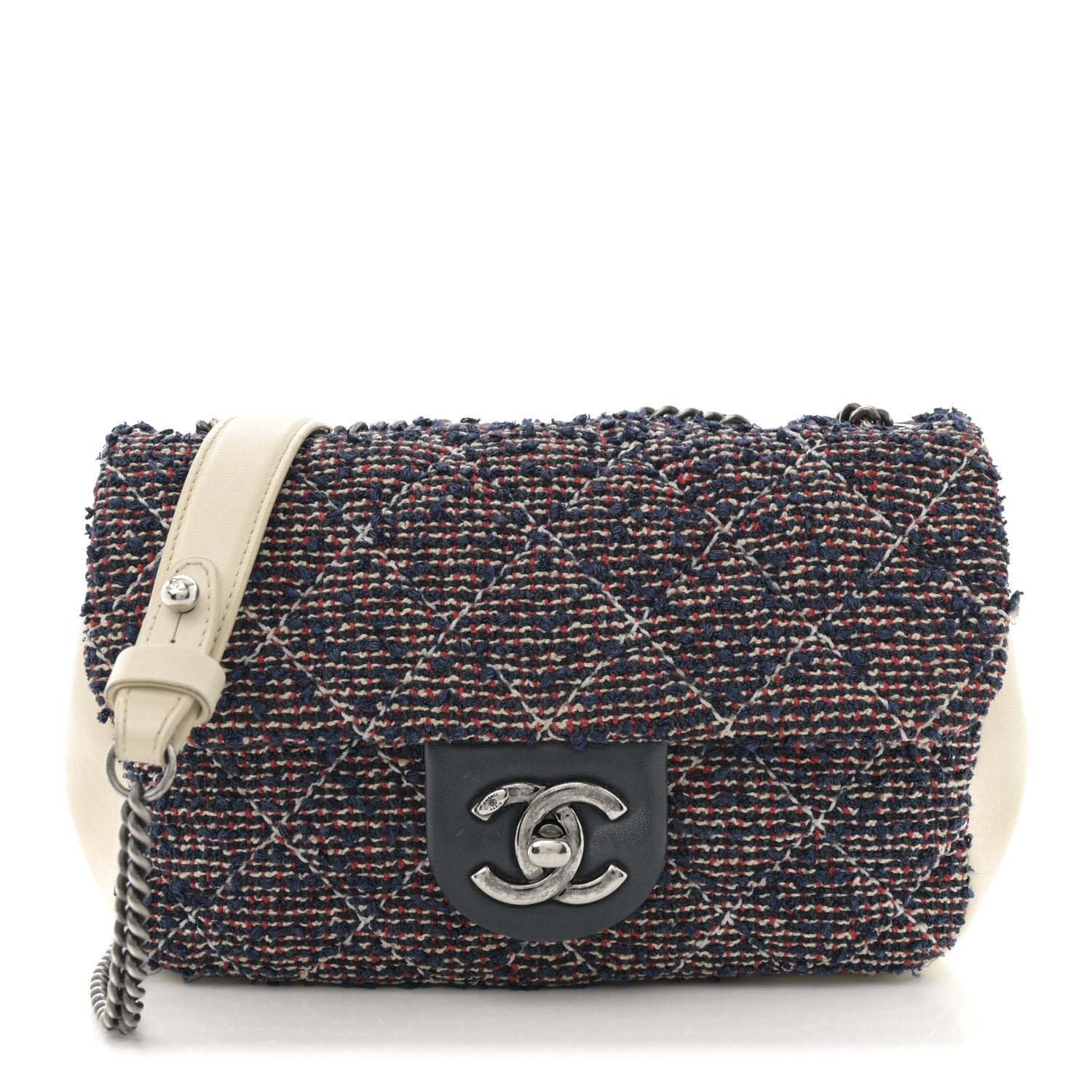 Chanel Tweed Quilted Mini Rectangular Flap Blue Multicolor