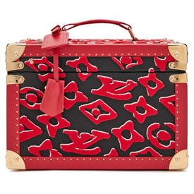 Louis Vuitton Red, White, and Black Tufted Monogram Canvas Limited Edition Boite Flacons Beauty Train Trunk Case Gold Hardware, 2020