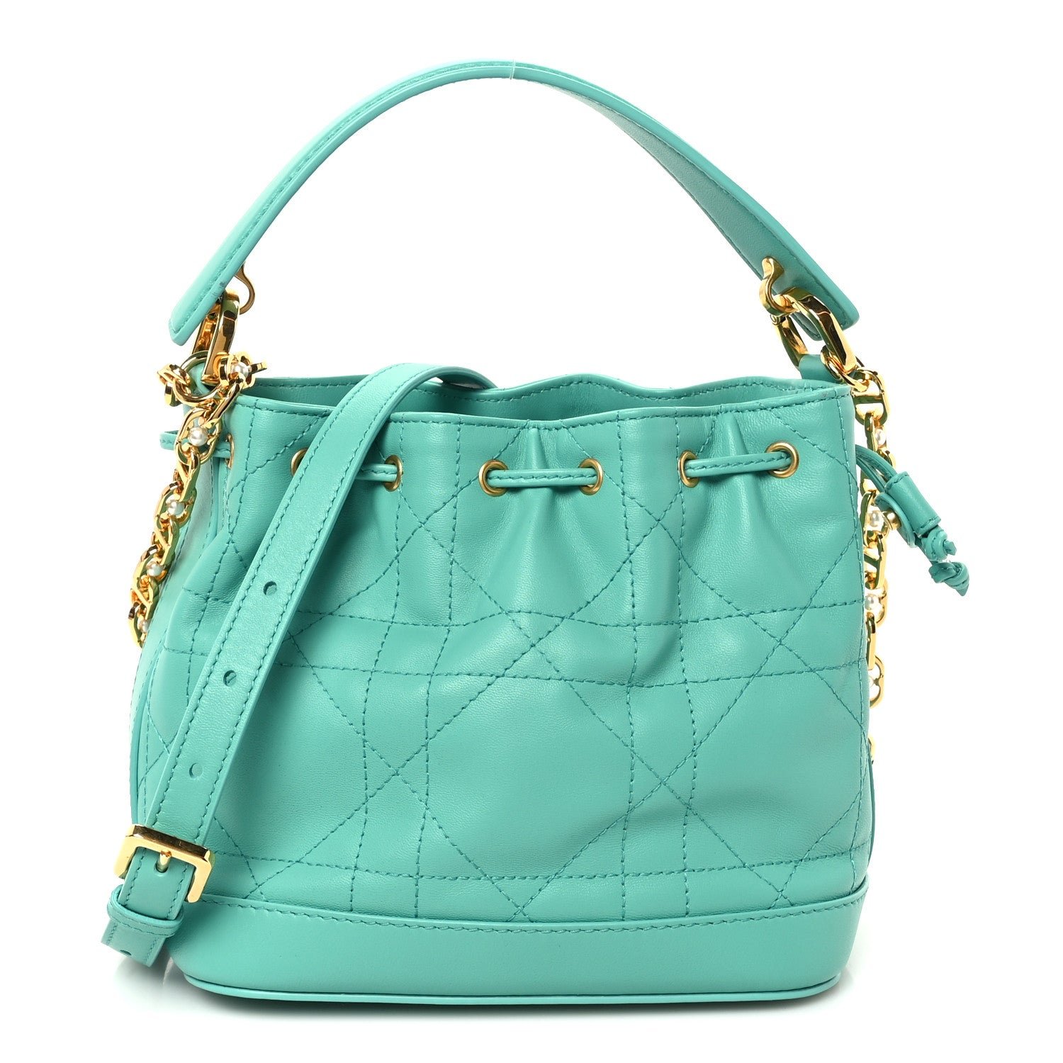 Christian Dior Lambskin Macrocannage Jolie Bucket Bag Aquamarina