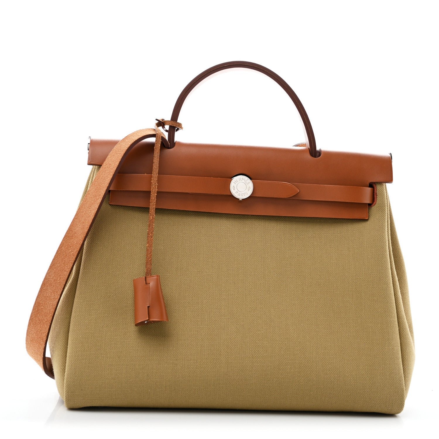 Hermes Military Toile Vache Hunter Herbag Zip Retourne 31 PM Poussiere Fauve