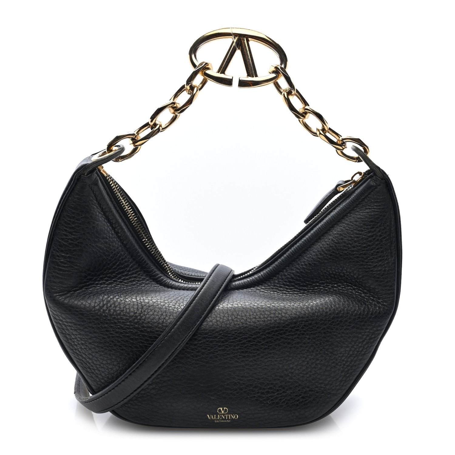 Valentino Garavani Grainy Calfskin Small Vlogo Moon Hobo Bag Black