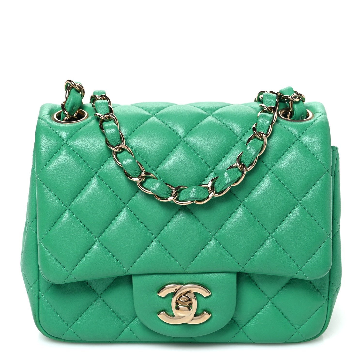 Chanel Lambskin Quilted Mini Square Flap Green