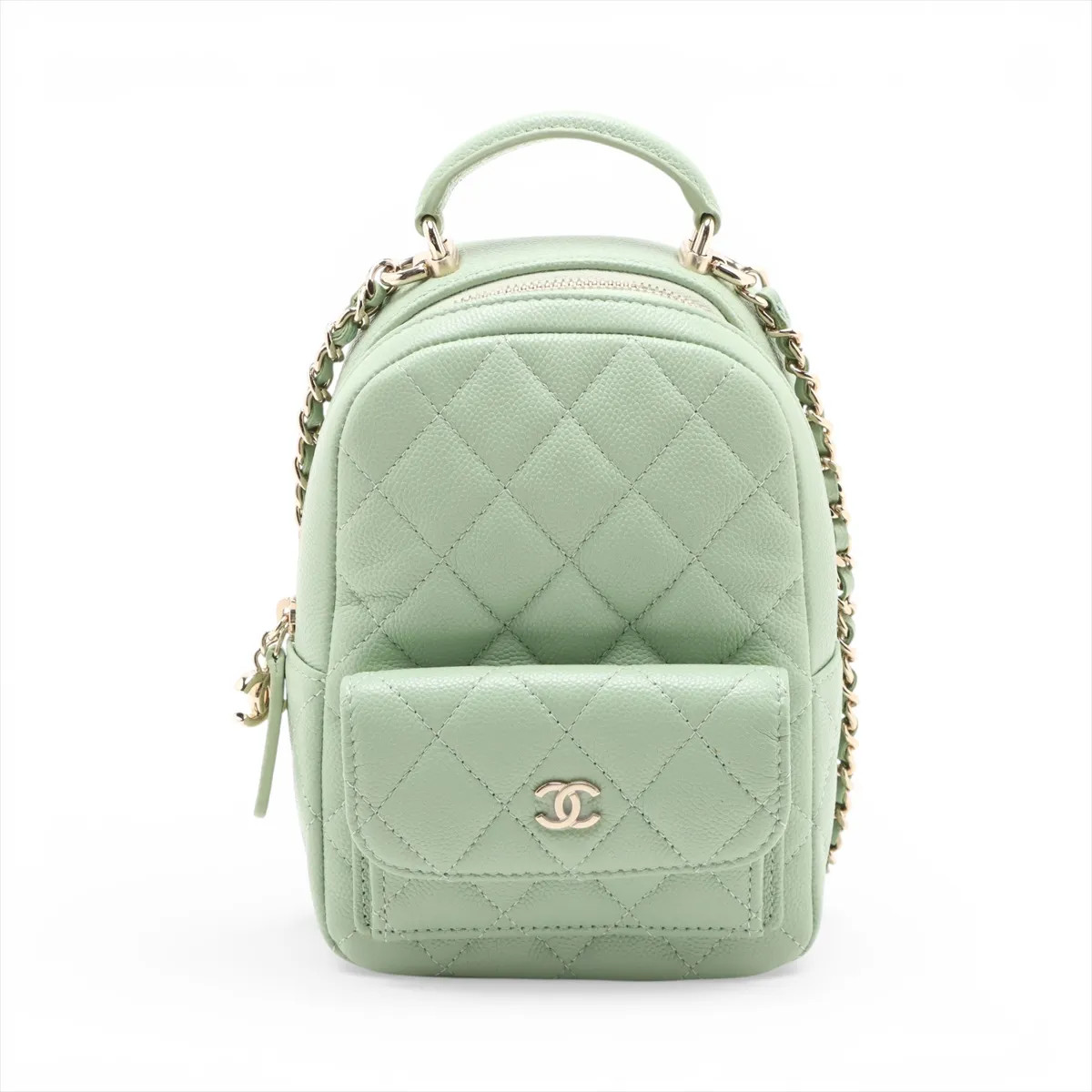 Chanel Matelasse Caviar Skin Chain Backpack Green Gold Metal Fittings random ser
