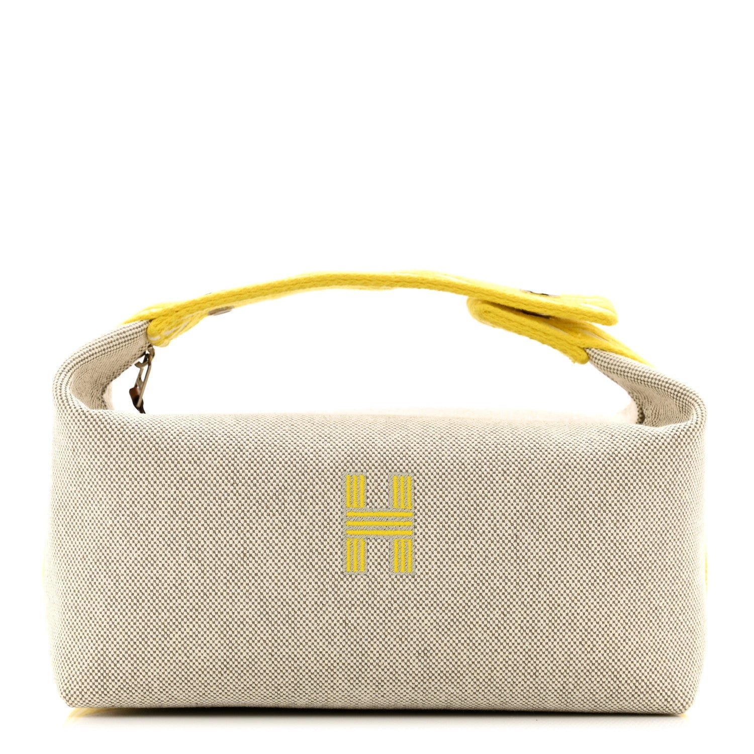 Hermes Canvas Small Bride-A-Brac Pouch Natural Jaune Citron