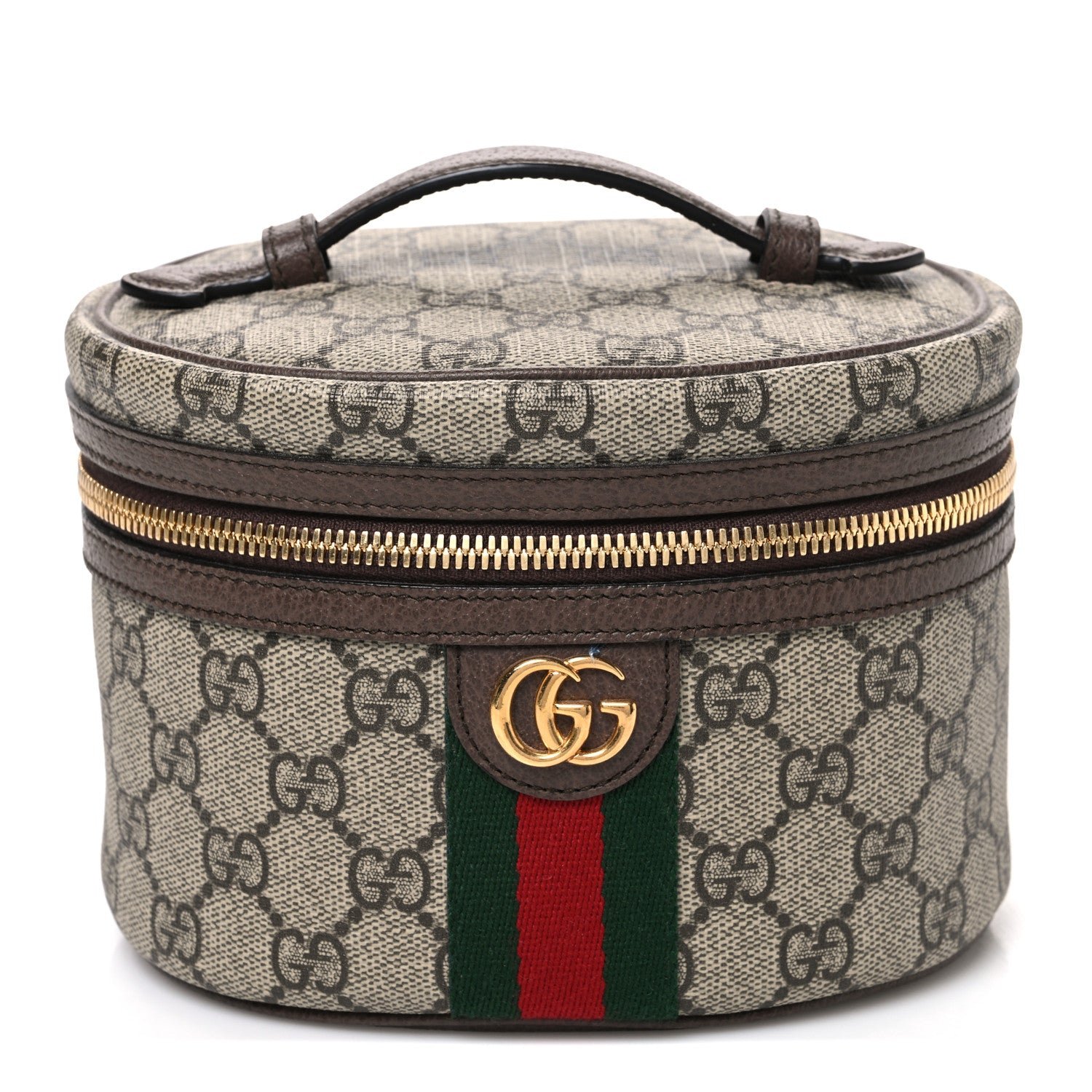 Gucci GG Supreme Monogram Textured Calfskin Web Ophidia Vanity Cosmetic Case Beige Ebony New Acero
