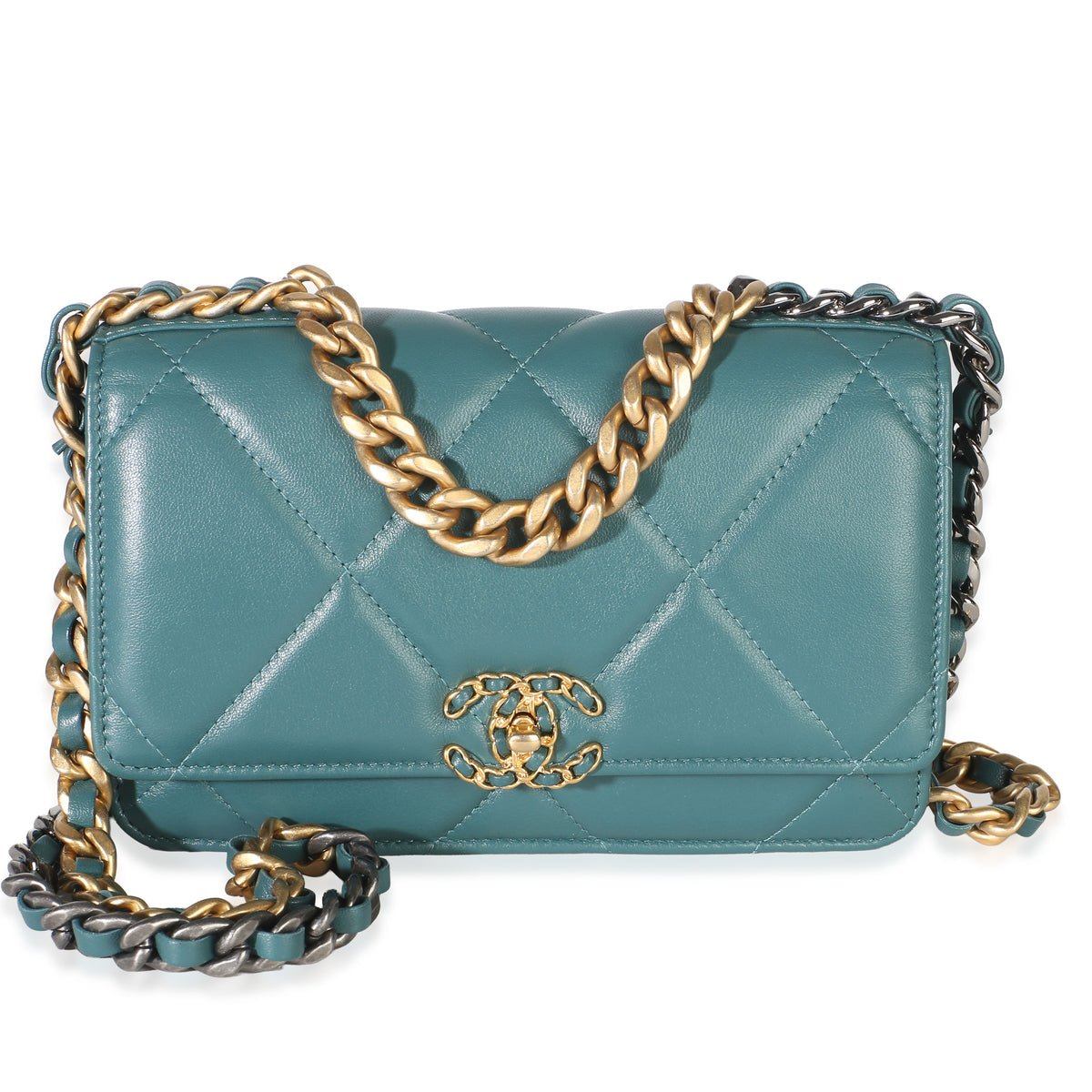 Dark Green Quilted Lambskin Chanel 19 Wallet On Chain