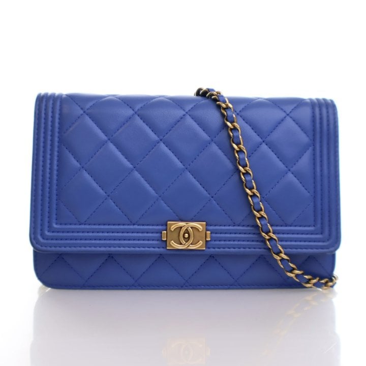 Chanel Blue Lambskin Boy Wallet on Chain (WOC)
