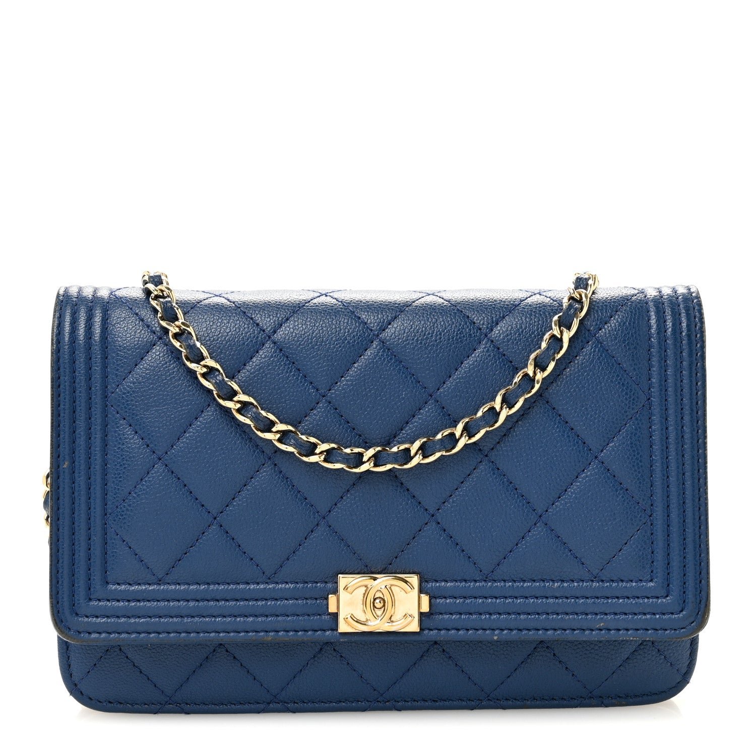Chanel Caviar Quilted Boy Wallet On Chain WOC Dark Blue