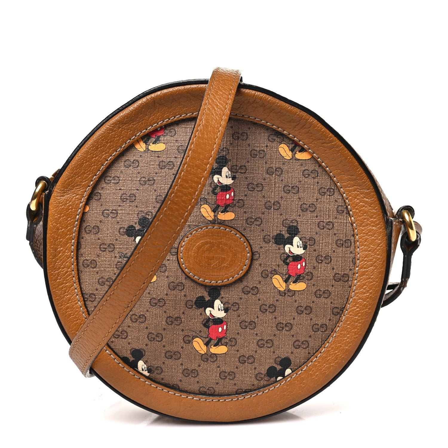Gucci X DISNEY Mini Vintage GG Supreme Monogram Mickey Mouse Round Shoulder Bag Beige Vintage Sun Oil
