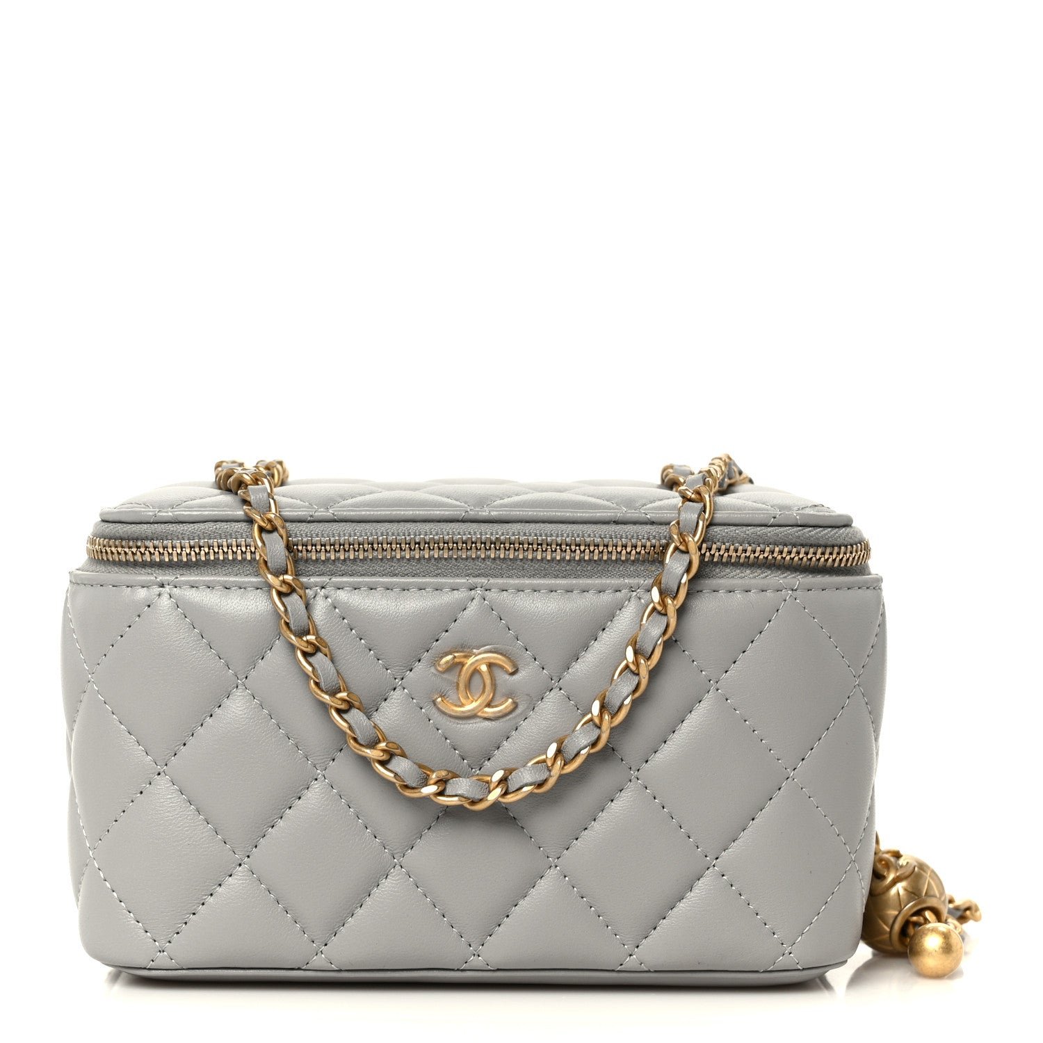 Chanel Lambskin Quilted Small Pearl Crush Vanity Case With Chain Grey