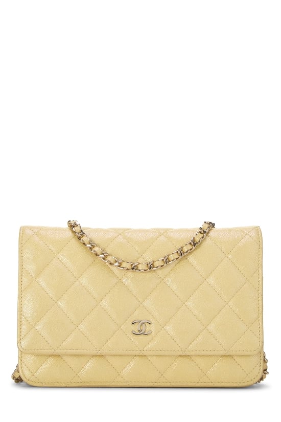 Yellow Iridescent Caviar Classic Quilted Wallet On Chain (WOC)