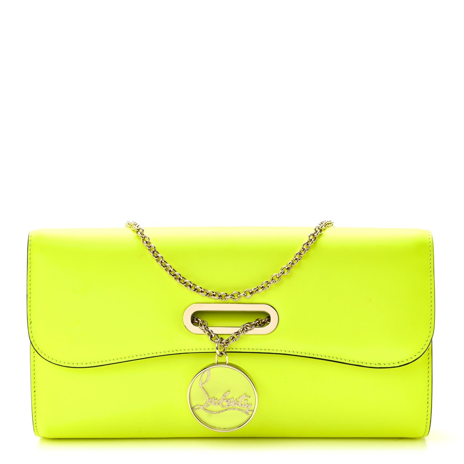 Christian Louboutin Matte Calfskin Riviera Clutch  Fluo Yellow