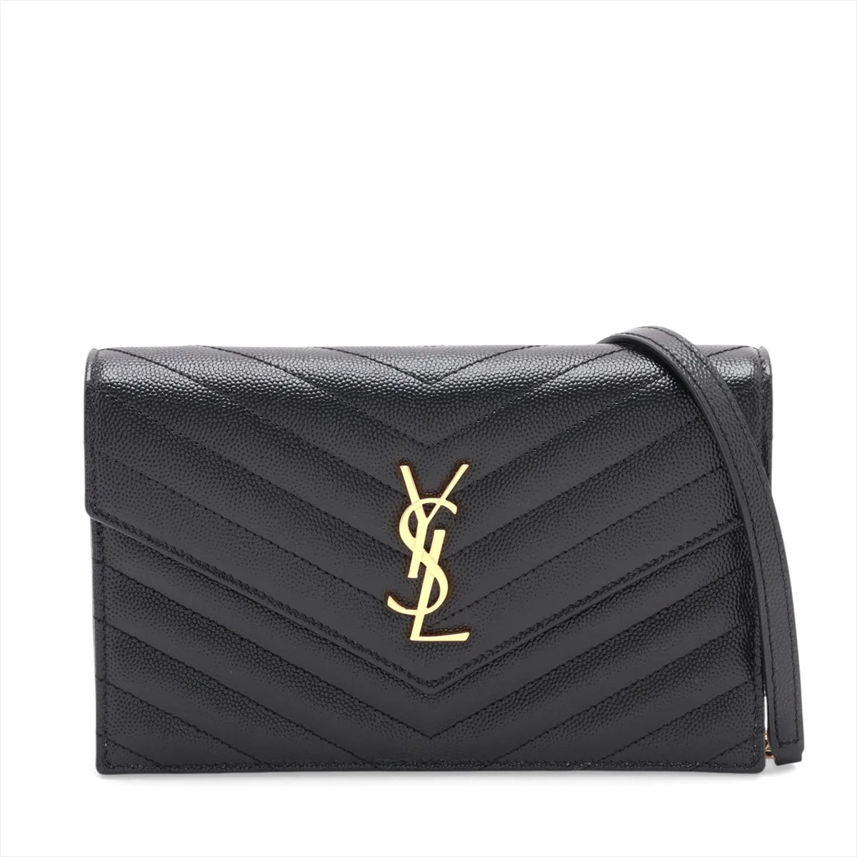 Saint Laurent Paris Cassandra 742920 Leather Chain Wallet Black