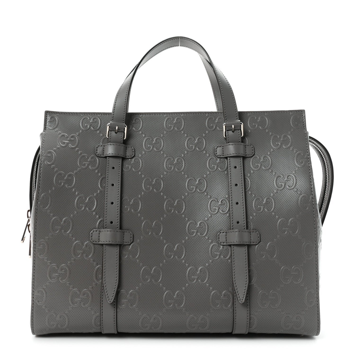 Gucci Calfskin GG Tennis Embossed Tote Bag Dusty Grey