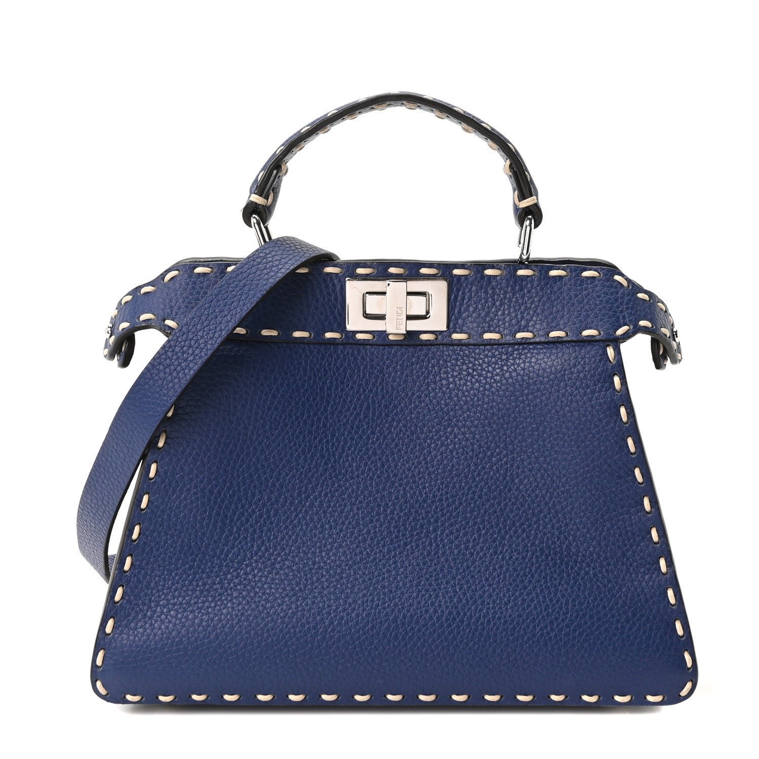 Fendi Cuoio Romano Selleria Chamois Small Peekaboo I SEE U Satchel Blue