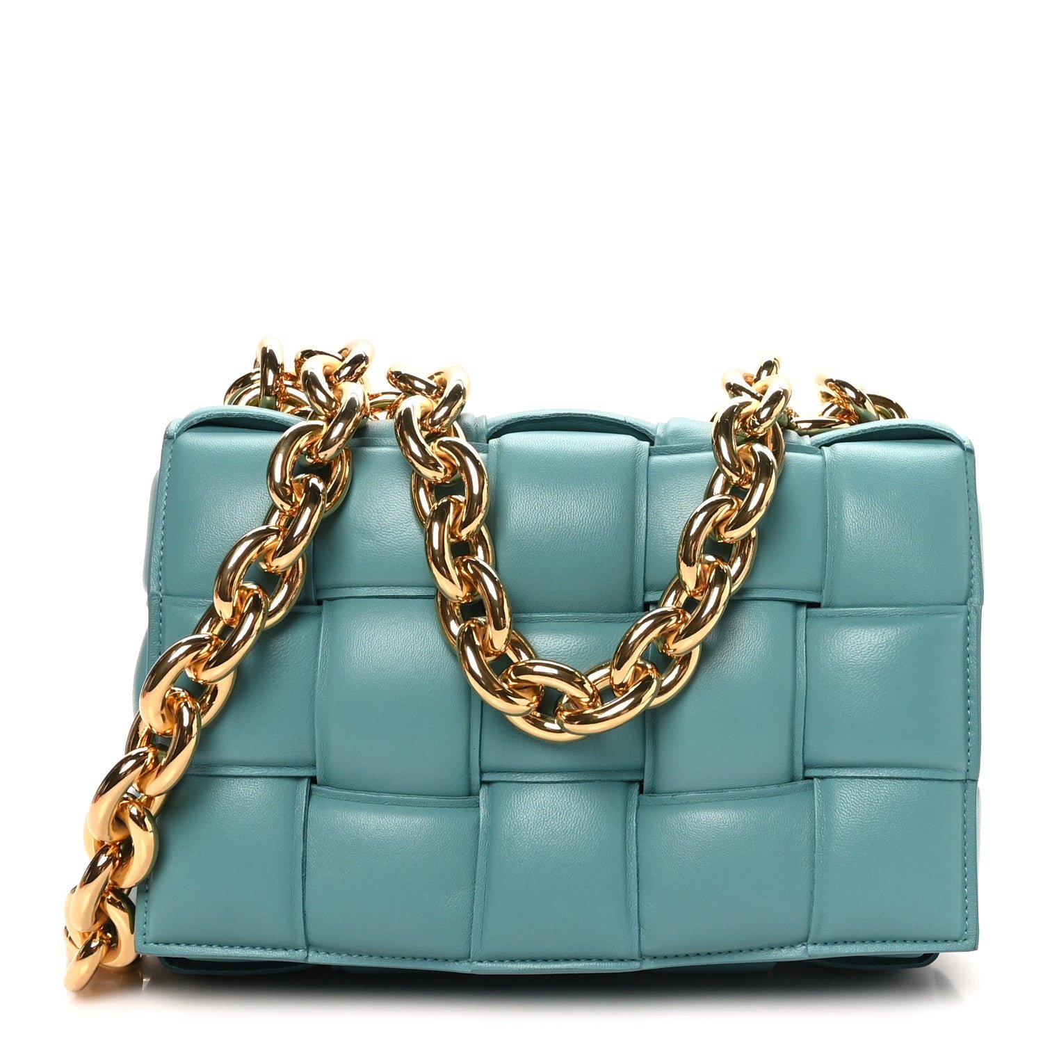 Bottega Veneta Lambskin Maxi Intrecciato Padded Chain Cassette Crossbody Bag Linoleum