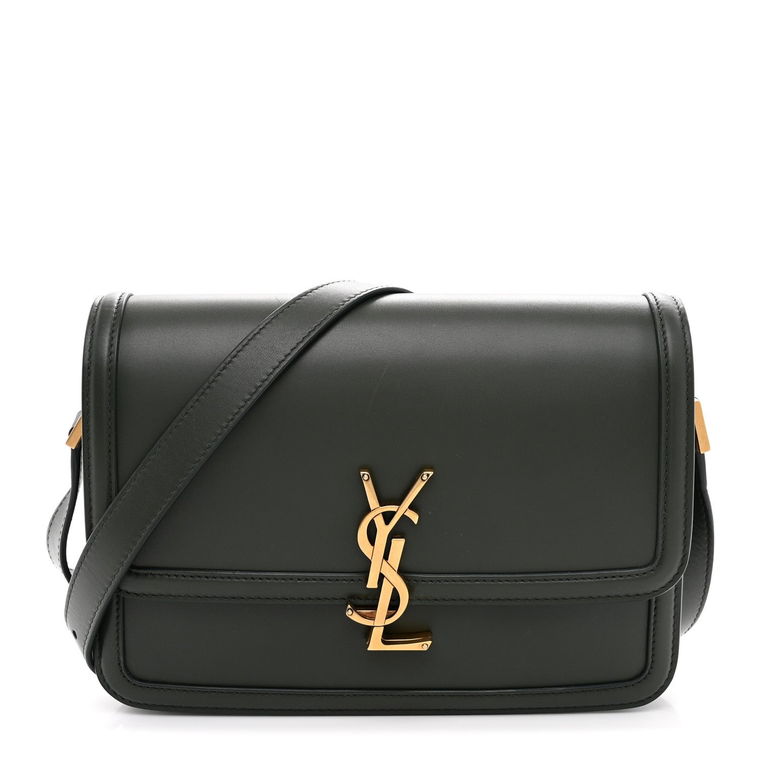Saint Laurent Box Calfskin Monogram Medium Solferino Satchel Vert Fonce