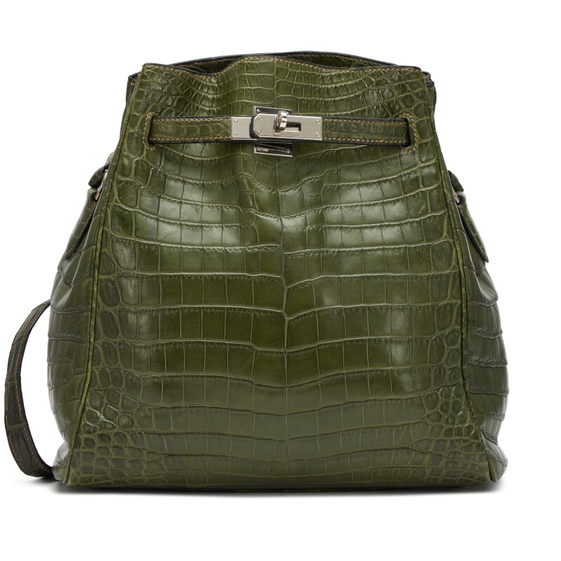 Hermes Vert Olive Matte Niloticus Crocodile Kelly Sport 24 Palladium Hardware, 2000