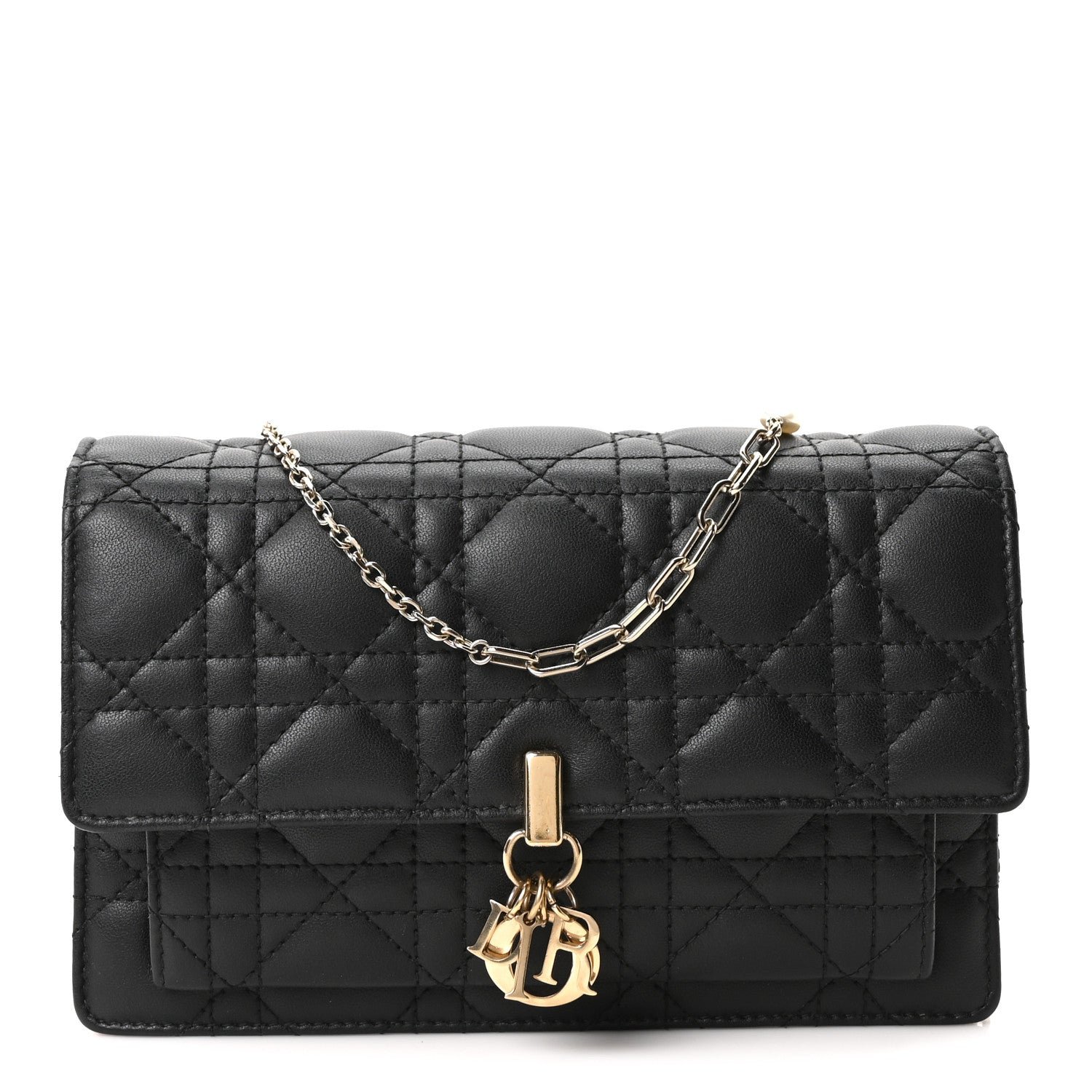 Dior Christian Dior Lambskin Cannage Chain My Dior Daily Chain Pouch Black