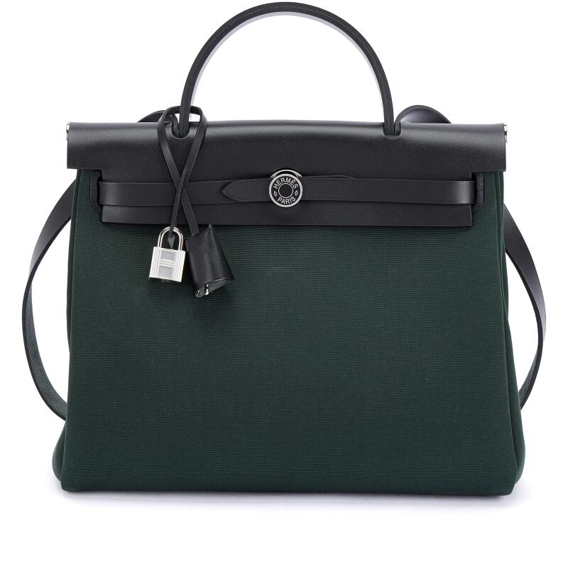 Black Vache Hunter and Vert Cypres Toile Herbag Zip 31 Black Enameled Palladium Hardware, 2026