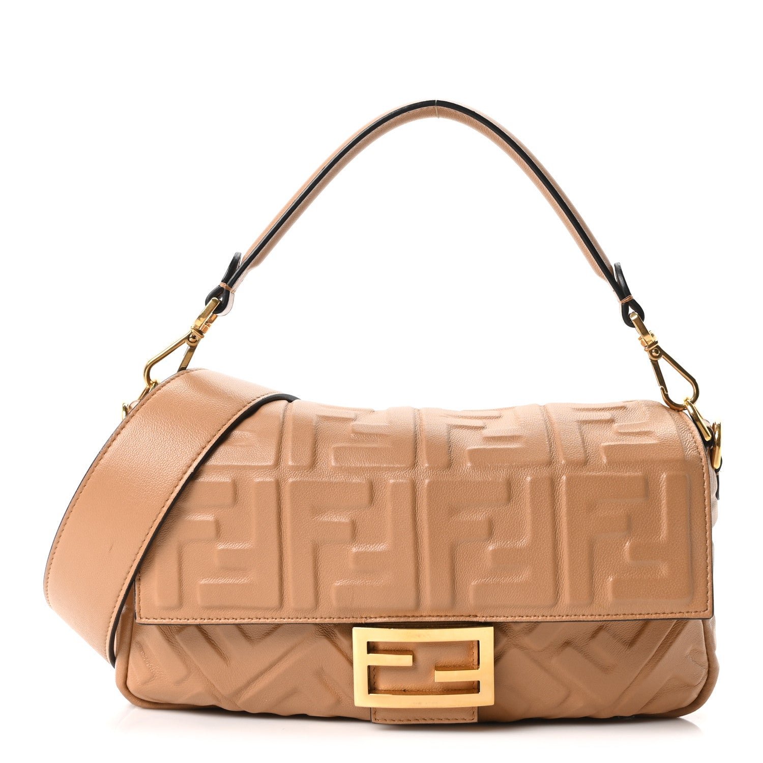 Fendi Nappa FF 1974 Embossed Baguette Miele Scuro