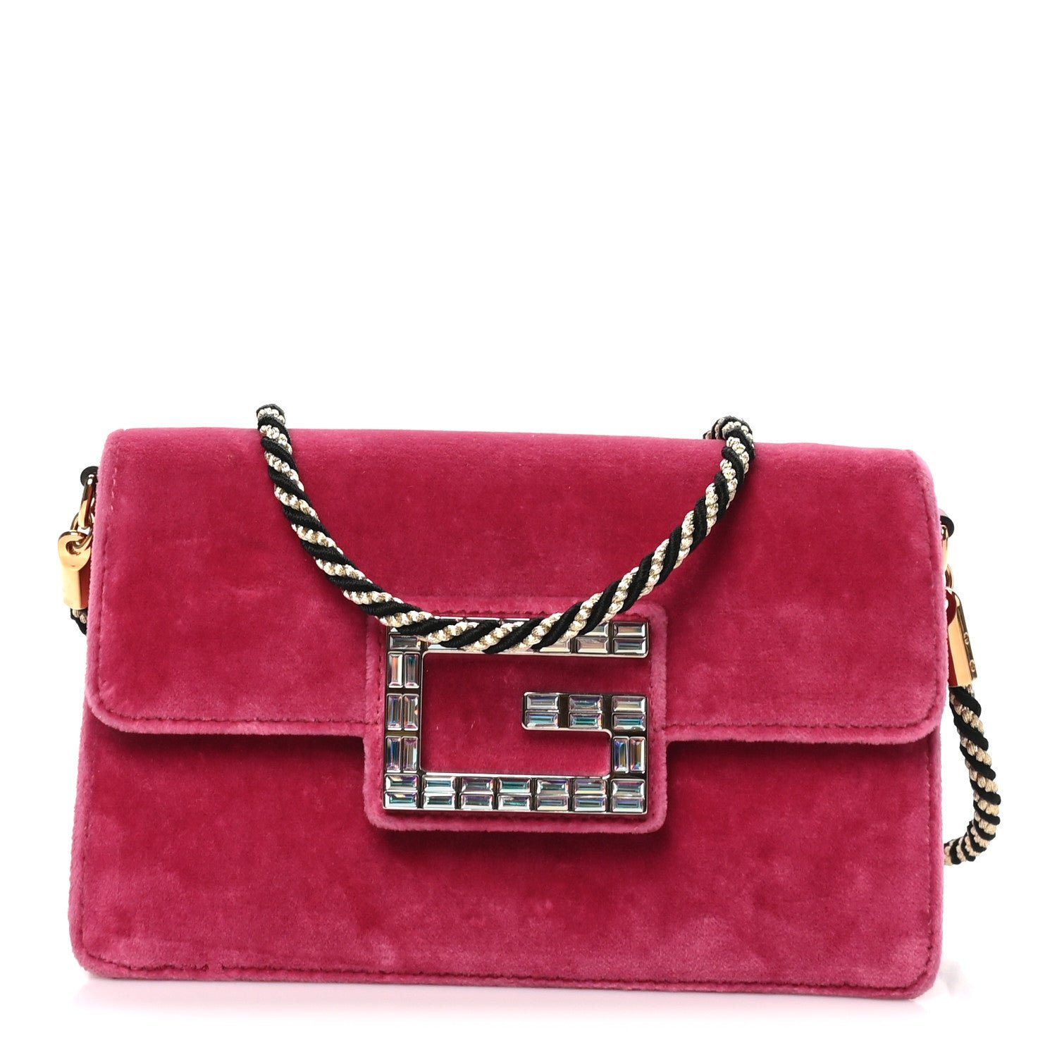 Gucci Velvet Crystal Square G Shoulder Bag Light Raspberry Rose