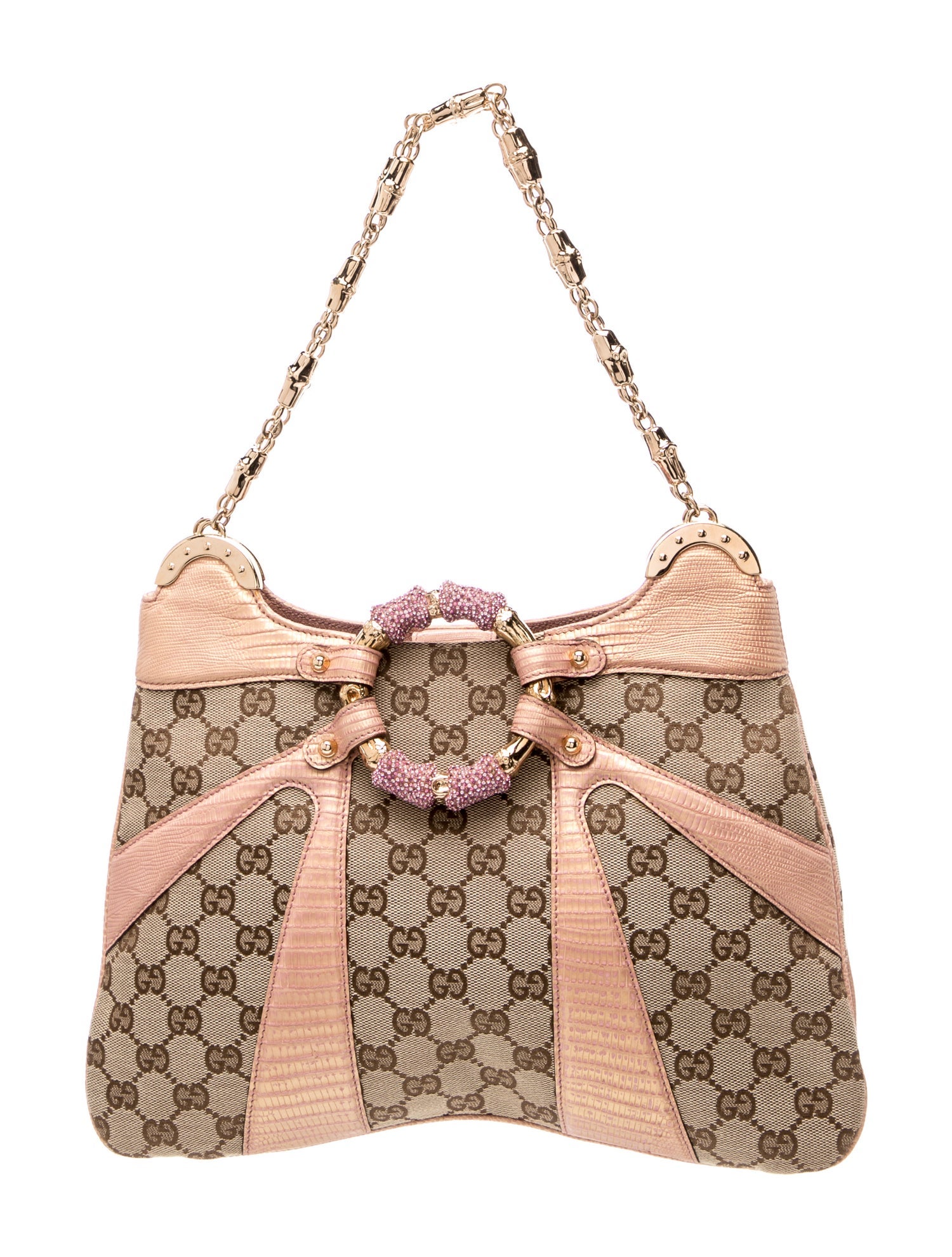 GG Canvas Crystal Bamboo Chain Shoulder Bag Medium