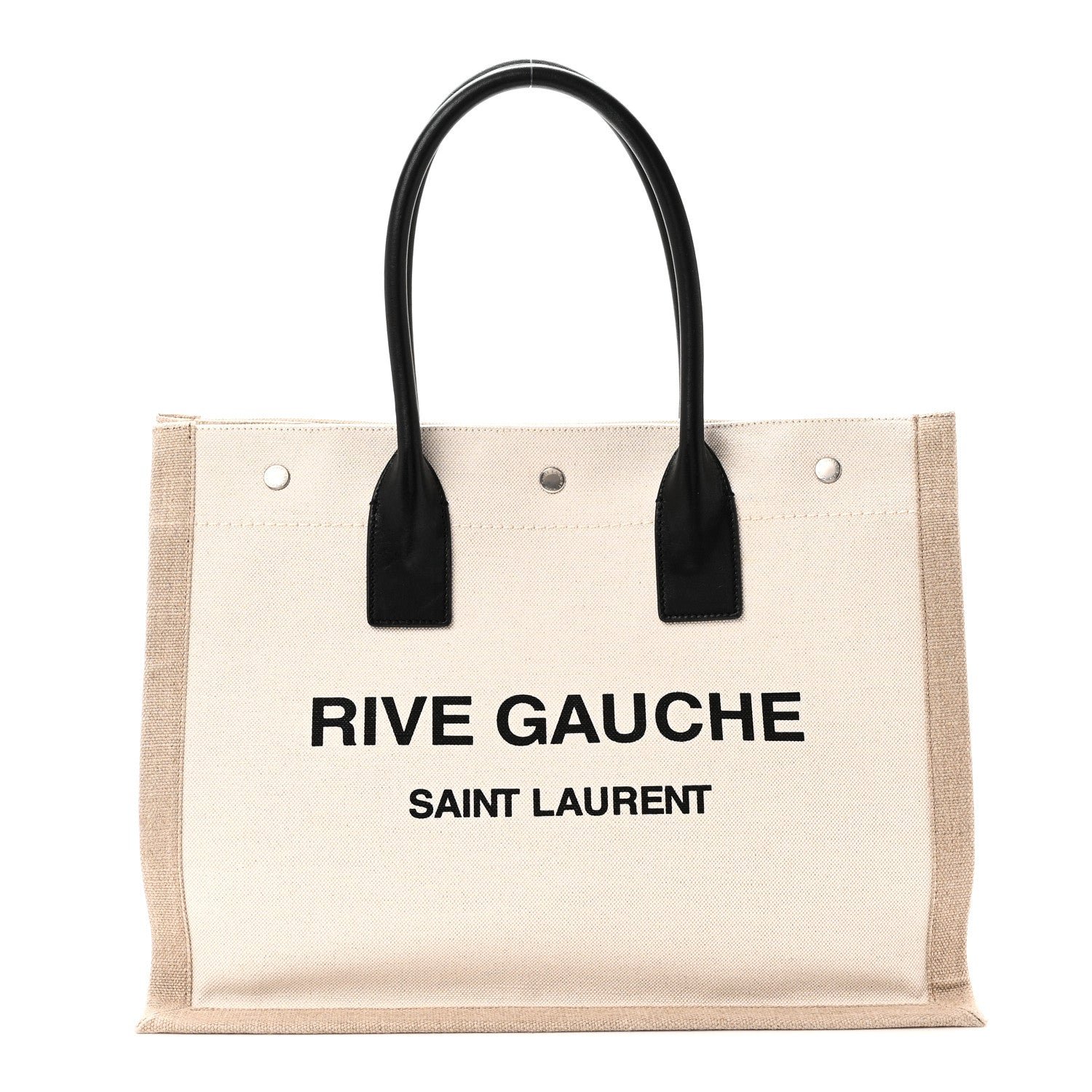 Saint Laurent Linen Calfskin Small Rive Gauche Tote Greggio Natural