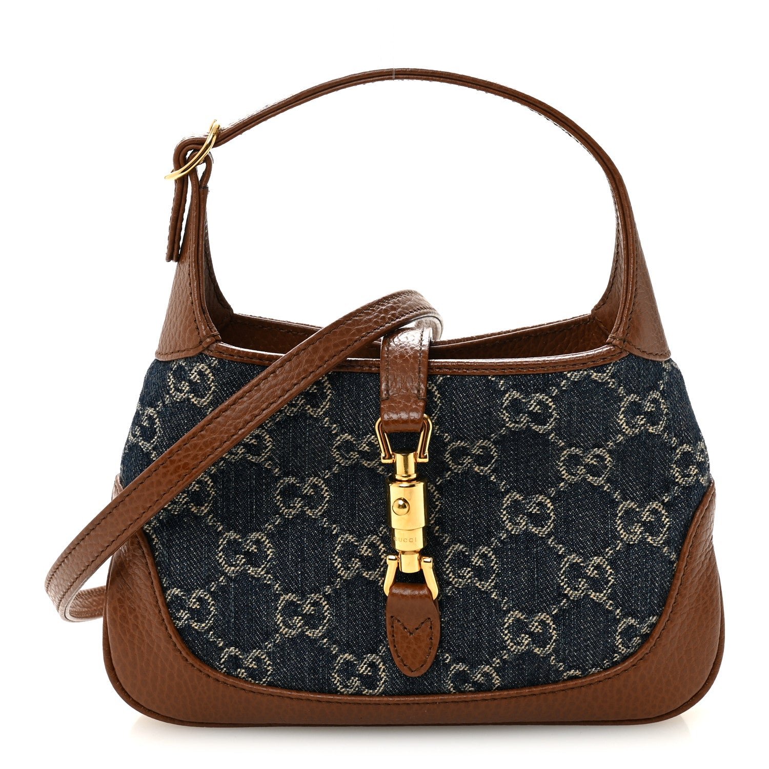Gucci New Denim GG Monogram Calfskin Mini Jackie 1961 Hobo Blue Tea Cuir