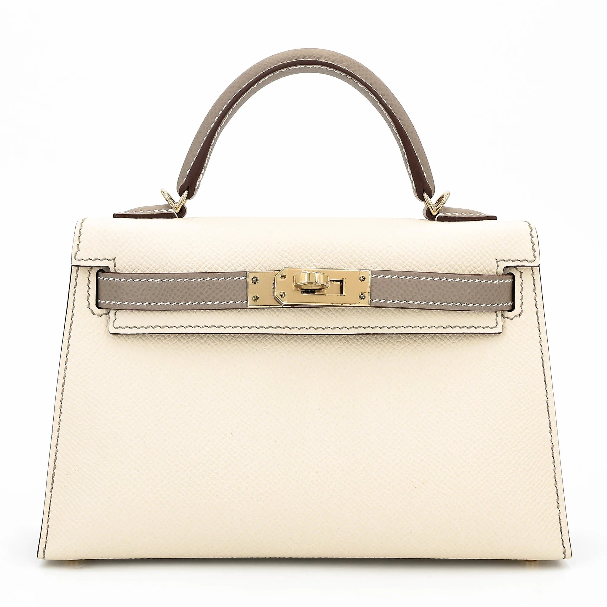 Unused ( Rank NS ) HERMÈS Special Order Mini Kelly II HSS Craie (10) Gris Asphalte (M8) Epsom Permabrass hardware Z (2021)