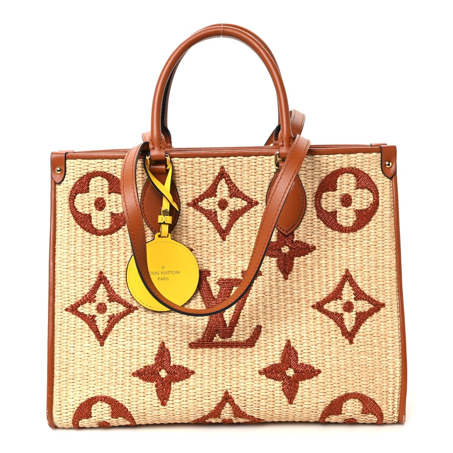Louis Vuitton Raffia Calfskin Monogram Giant Onthego MM Tan