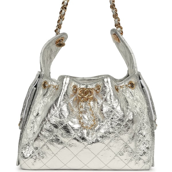 Chanel Small 25 Hobo Bag Silver Metallic Calfskin Gold Hardware