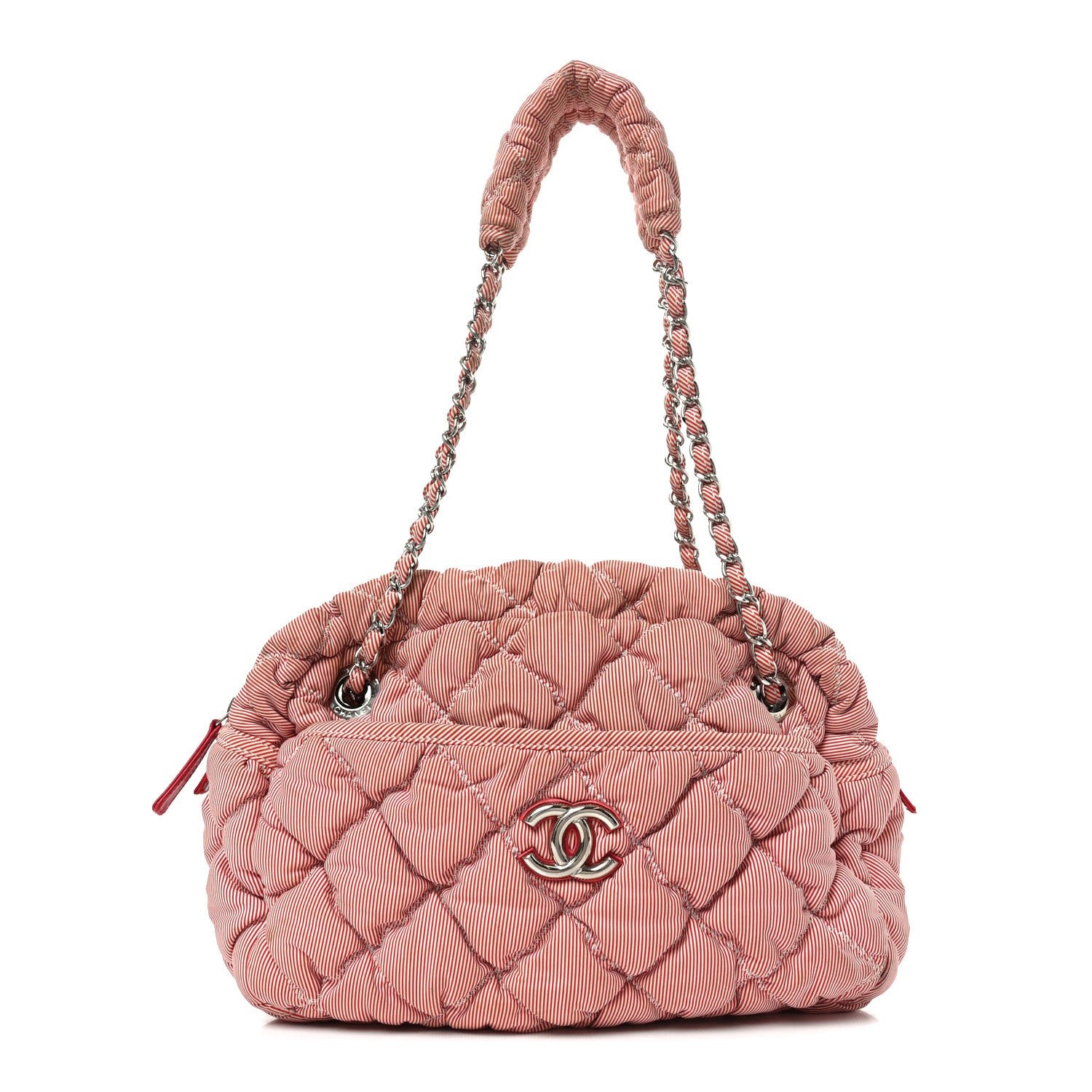 Chanel Nylon Bubble Quilt Shoulder Bag Red White