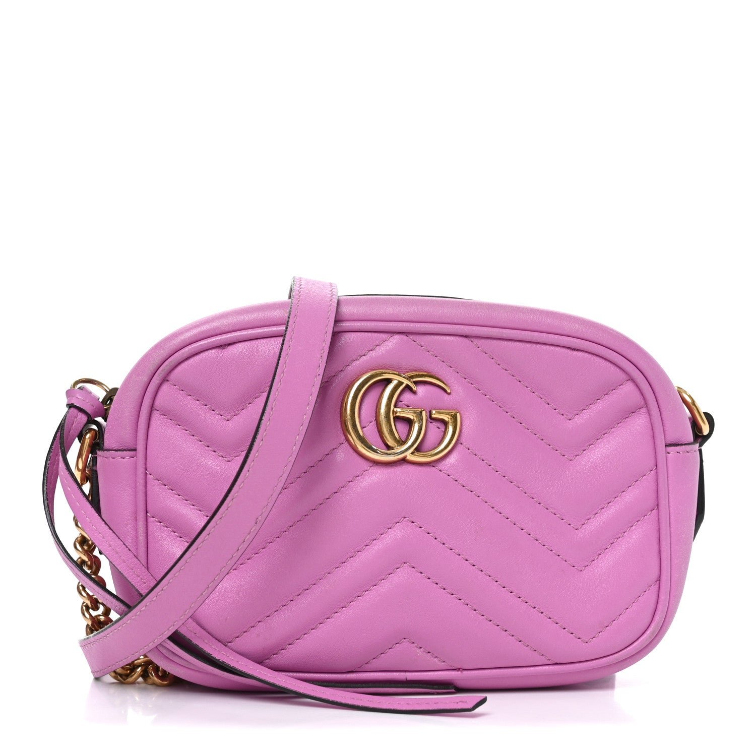 Gucci Calfskin Matelasse Mini GG Marmont Chain Shoulder Bag Candy Mousse