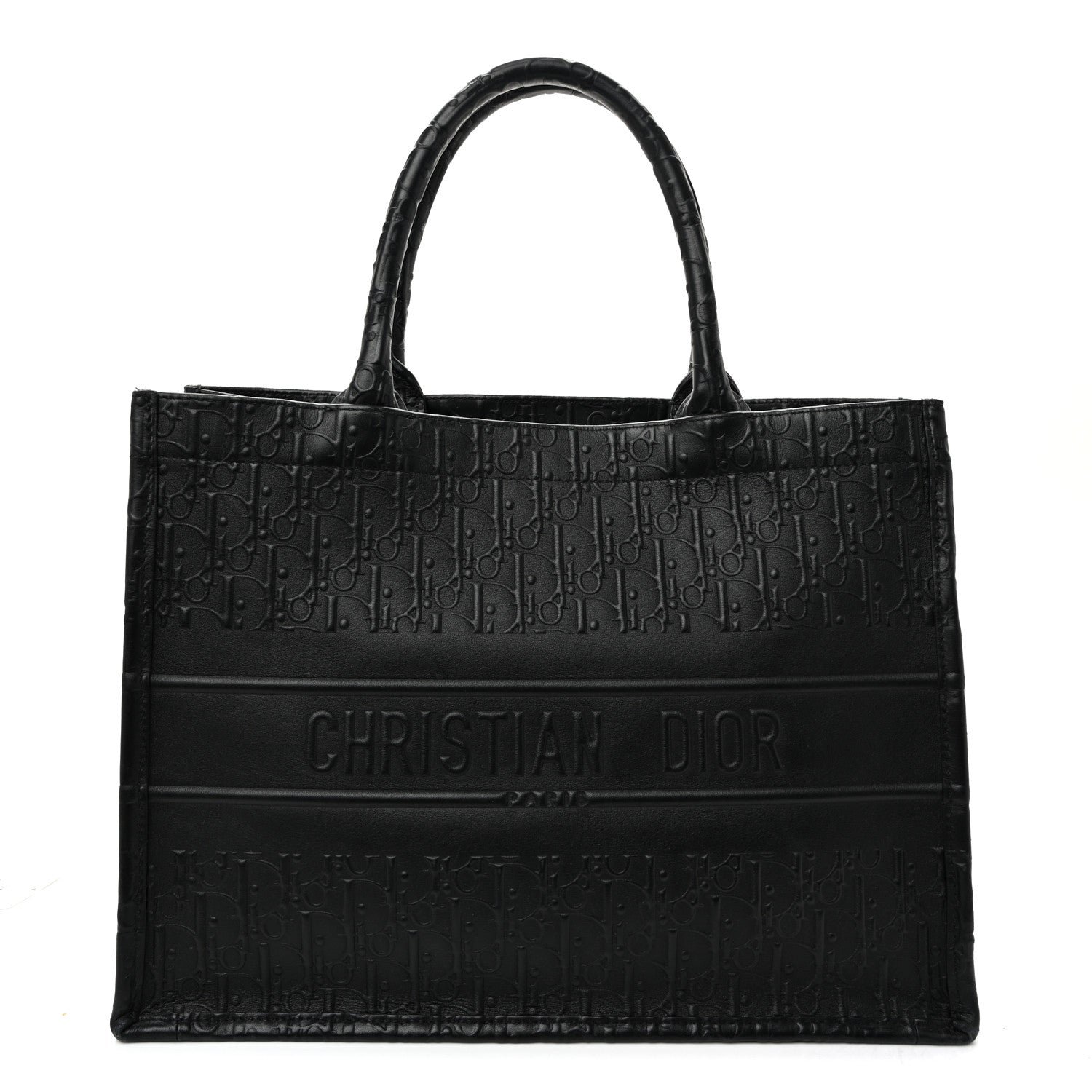 Christian Dior Oblique Calfskin Embossed Medium Book Tote Black