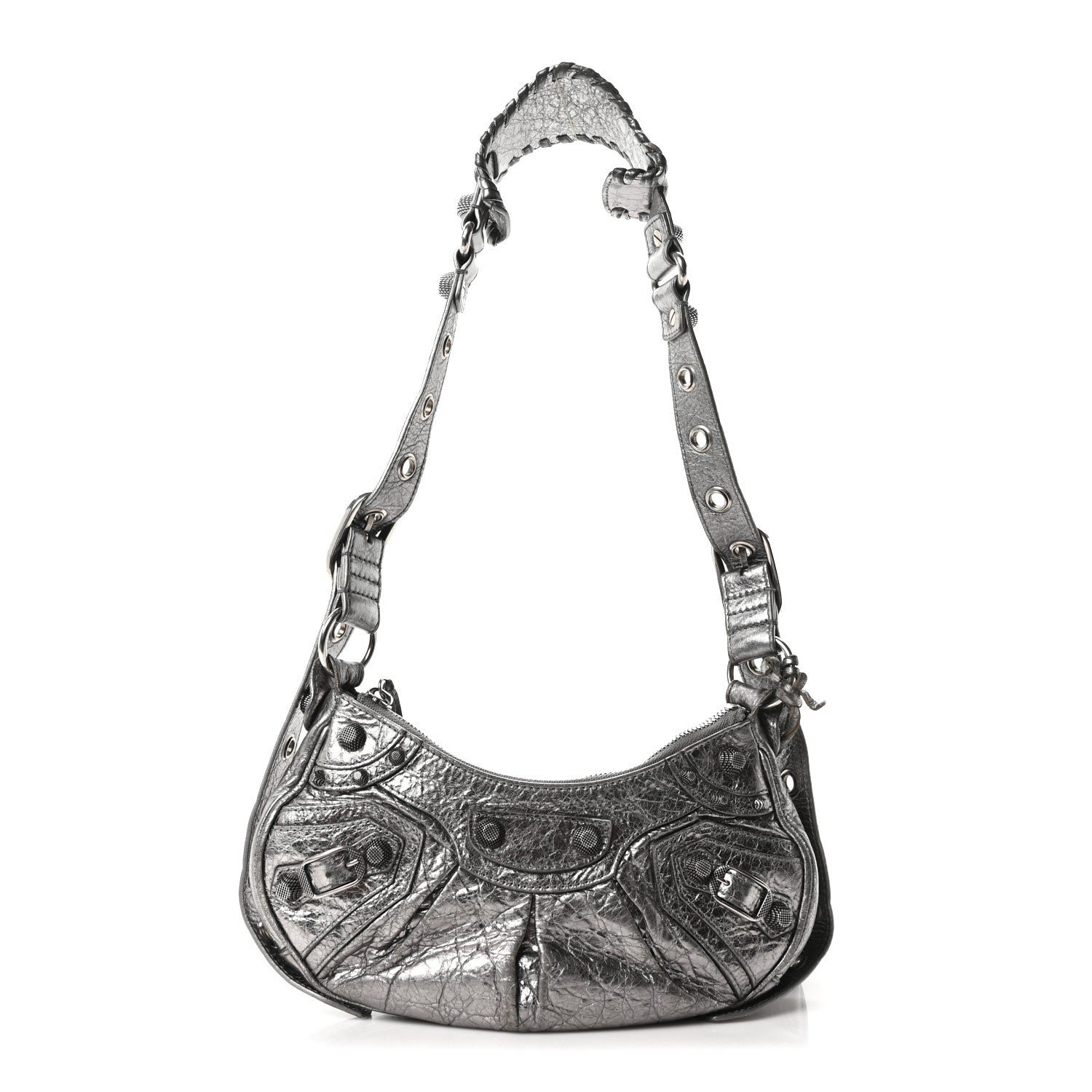 Balenciaga Metallic Agneau Arena Le Cagole Shoulder Bag XS Silver