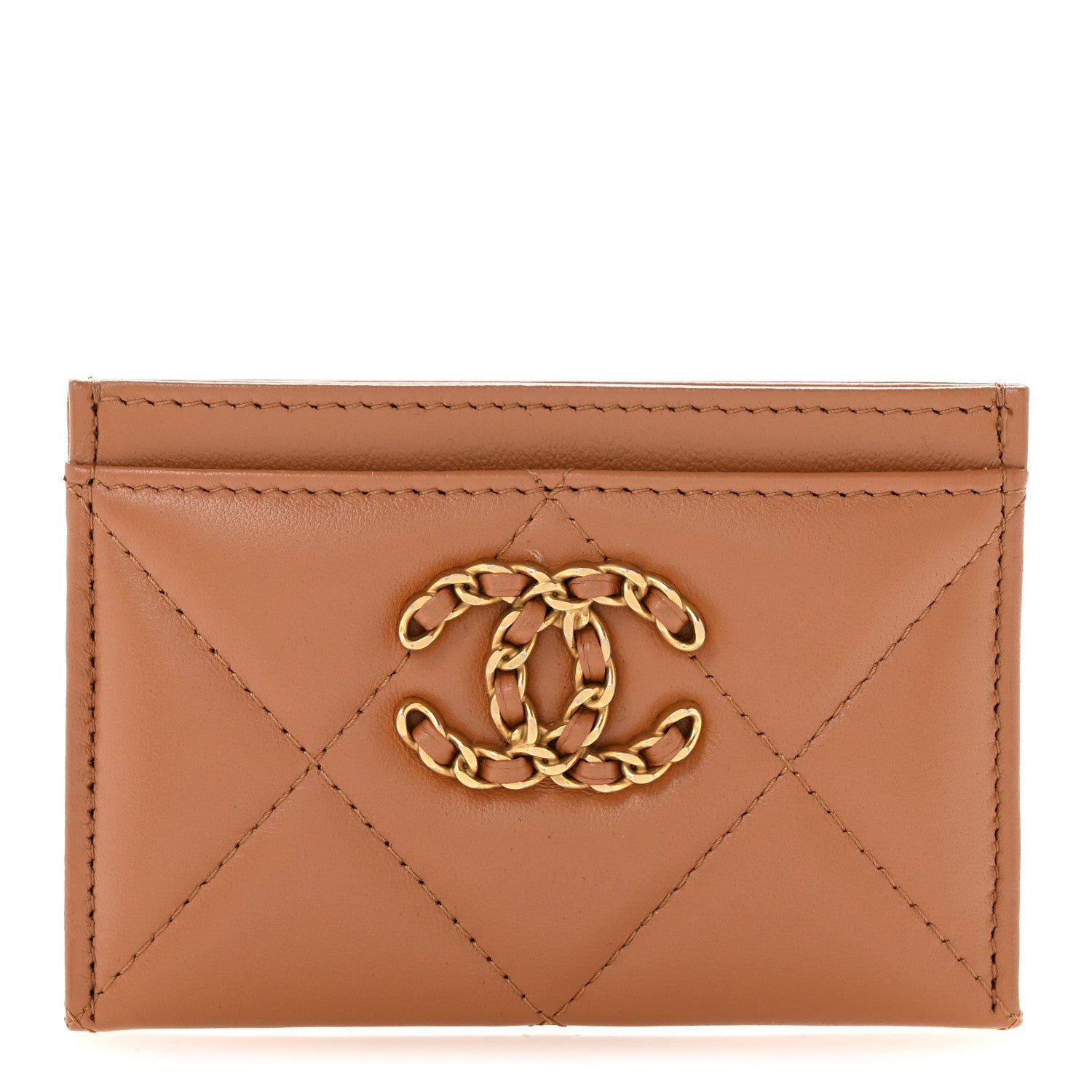Chanel Lambskin Quilted Chanel 19 Card Holder Brown