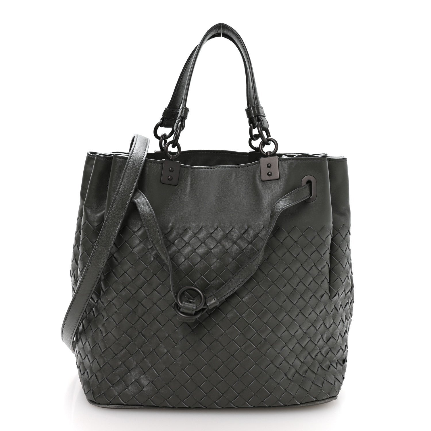 Bottega Veneta Nappa Intrecciato Drawstring Bucket Bag Grey