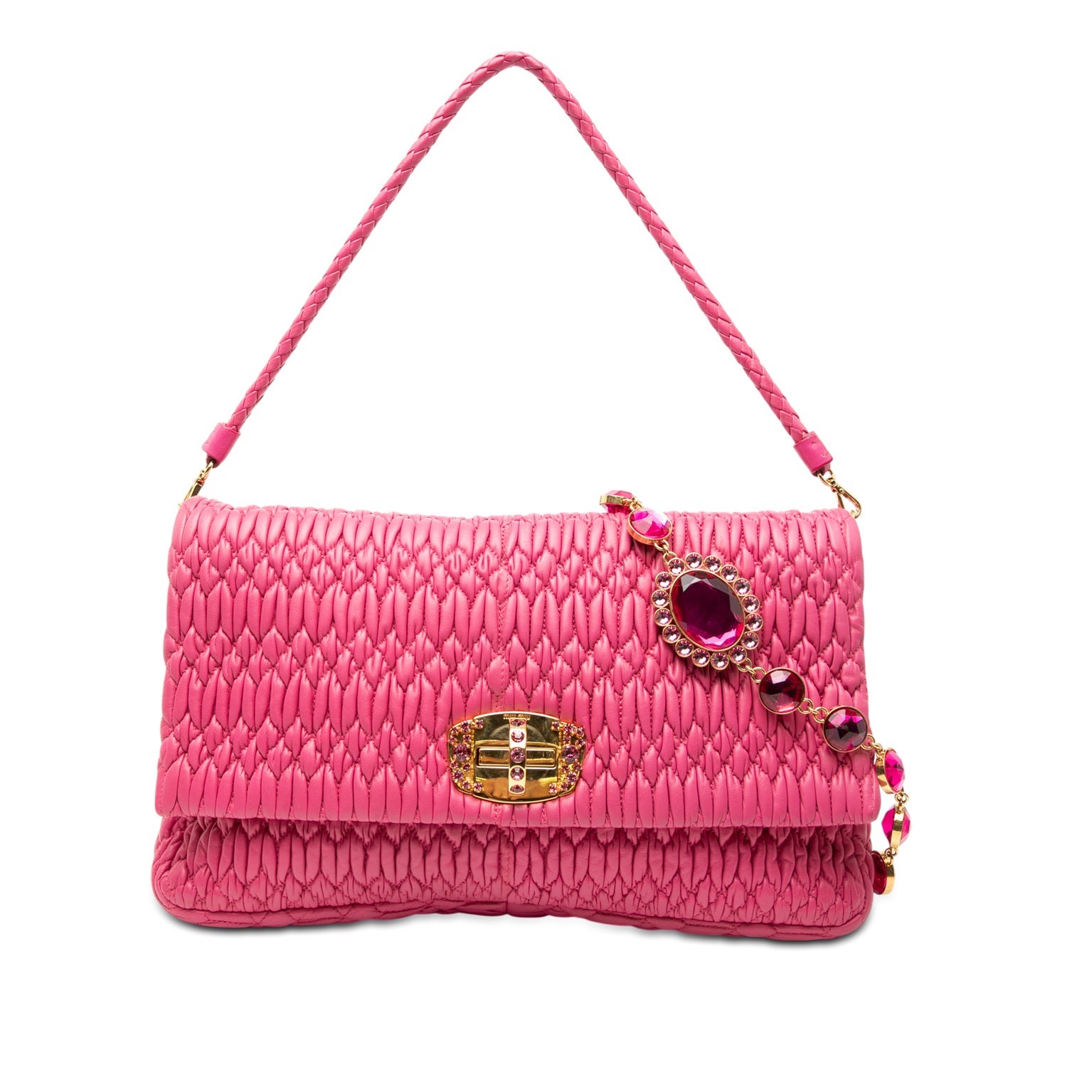 Leather Matelasse Nappa Crystal Chain Satchel
