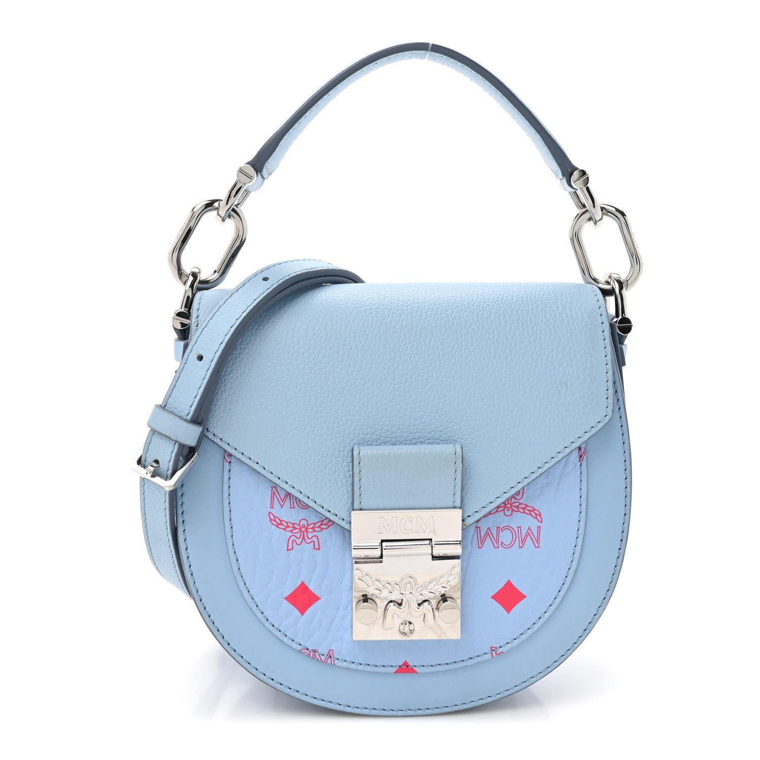 MCM MCM Visetos Mini Patricia Crossbody Bag Light Blue Red