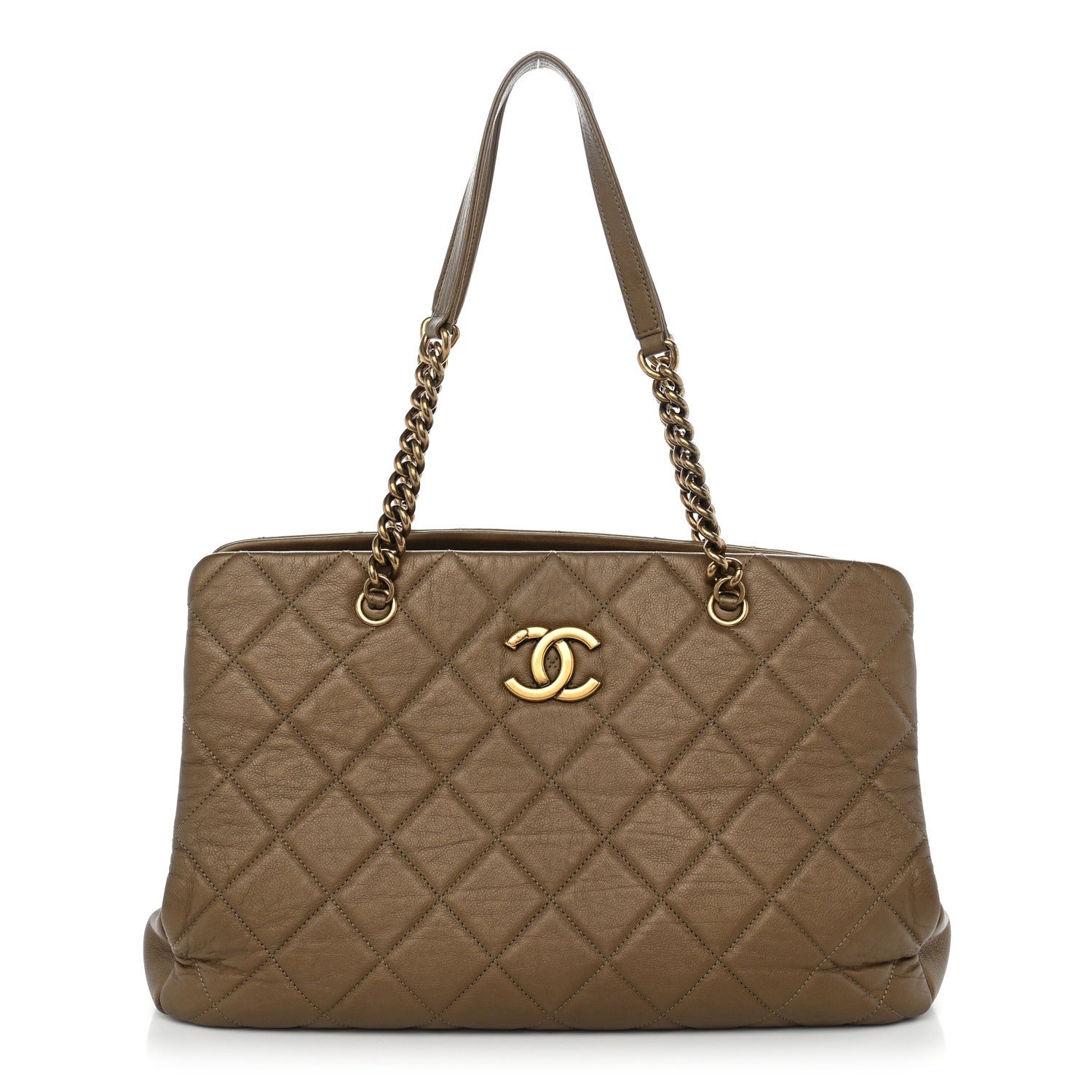 Chanel Metallic Calfskin Quilted Large CC Crown Tote Gold